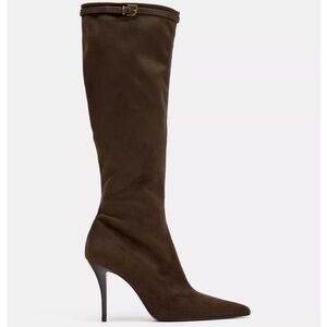 NWT Zara Buckle Heel Boots in Chocolate Brown
